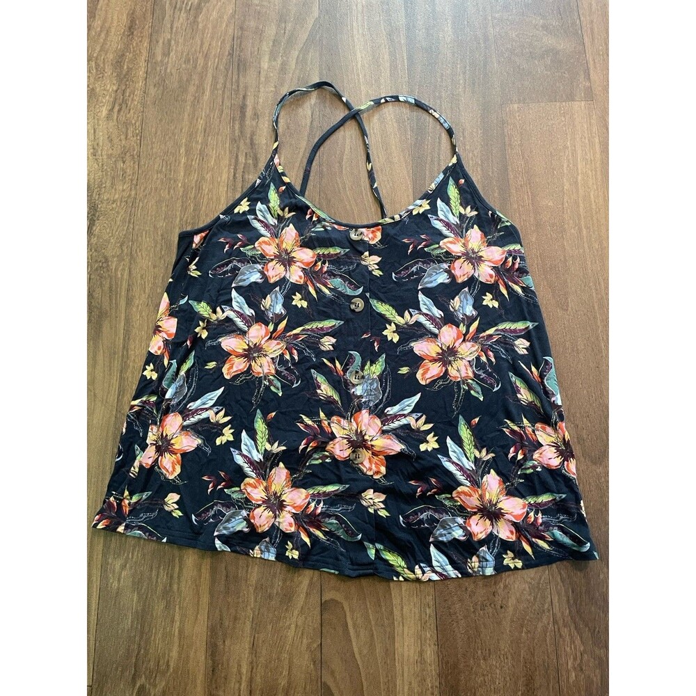 Lascana for Venus Tropical Floral Button Front Cami L Blue Excellent Strappy Top